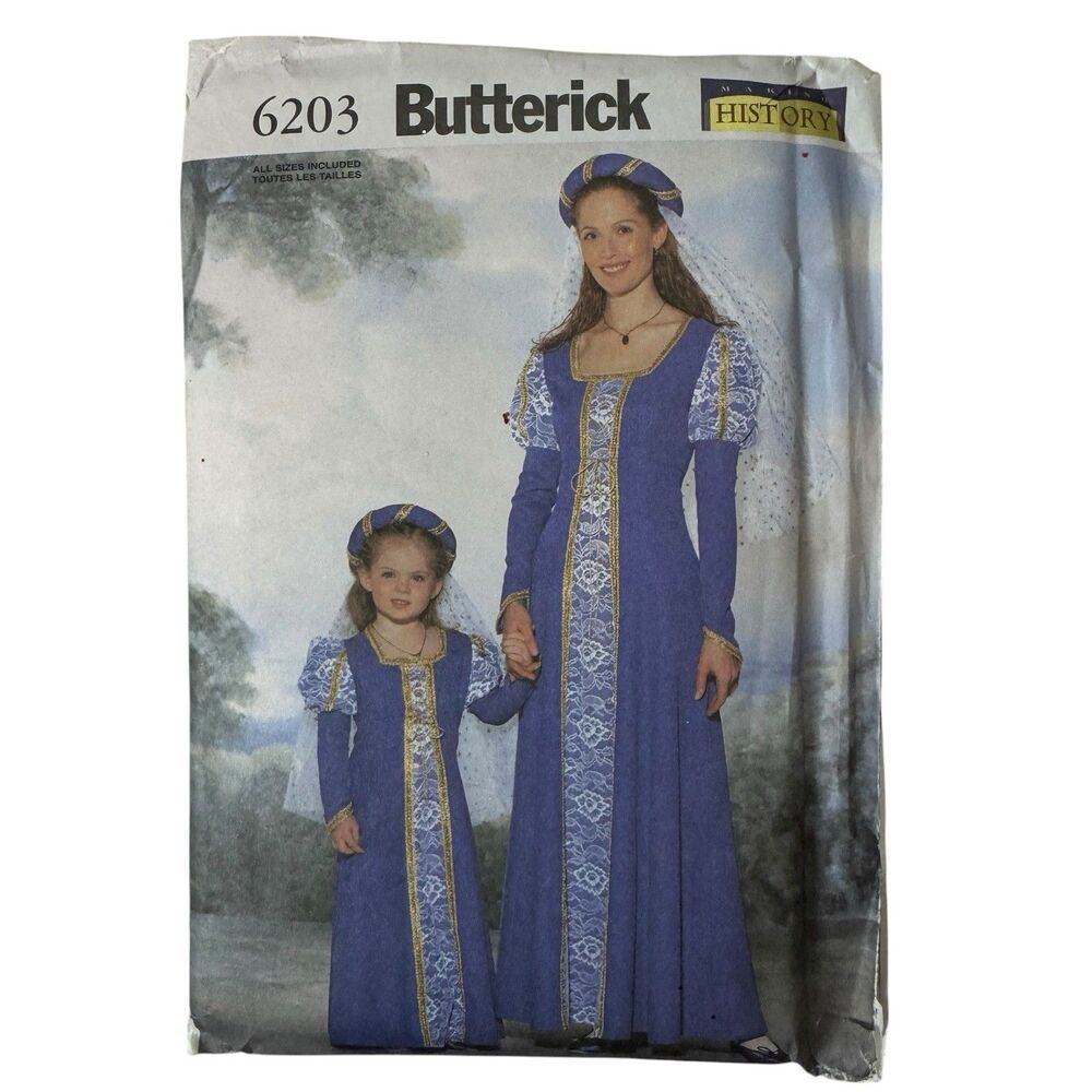 Butterick Pattern 6203 Sz XS - L Adult Child Renaissance Dress Costume Cosplay